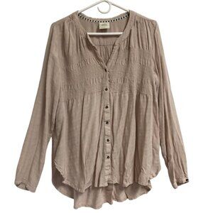 Women's KNOX ROSE Long Sleeve Smocked Button-Up Peasant Blouse LAVENDER Size XL